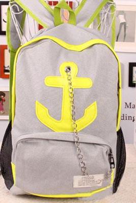 Leisure Candy Color Anchor Print Chain Backpack - Gray