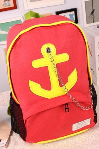 Leisure Candy Color Anchor Print Chain Backpack - Red
