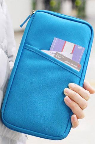 Pure Passport Tickets Function Travelling Clutch Bag - Sky Blue