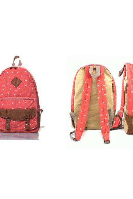Sweet Cute White Tiny Dot Canvas Backpack - Watermelon Red