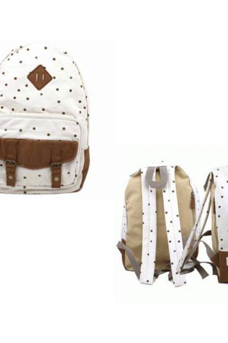 Sweet Cute White Tiny Dot Canvas Backpack - White
