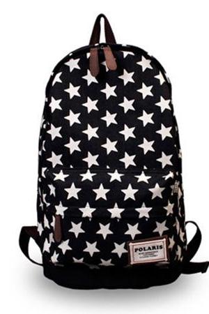 Sweet European Style Star Print Denim Backpack - Black