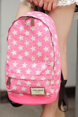 Sweet European Style Star Print Denim Backpack - Pink