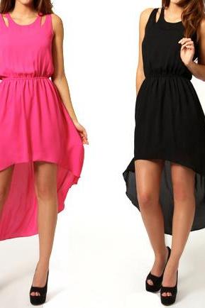 Back Slit Skirt Irregular Skirt Solid Color Chiffon Sleeveless Dress MLe