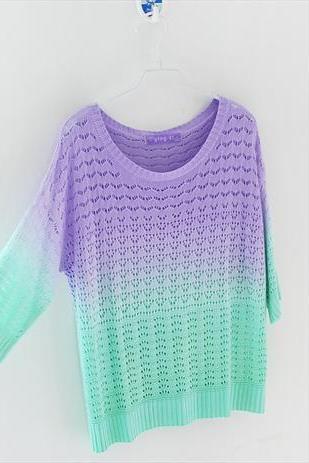Colorful Gradient Hollow Pullover Sweater-878 A 081904
