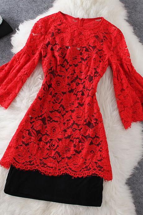 Fashion Red Lace Dress ( Two-piece ) GH804CE