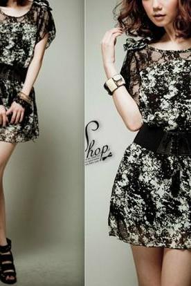 Floral Lace Chiffon Dress