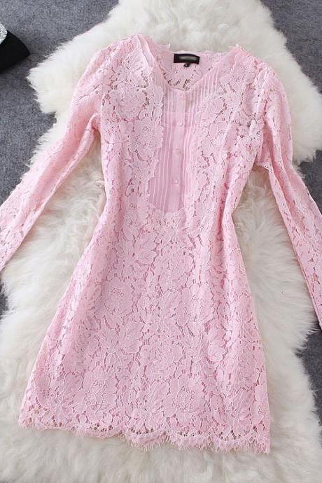 Fashion Style Lace Long-sleeved Dress ( Two-piece ) AW915E