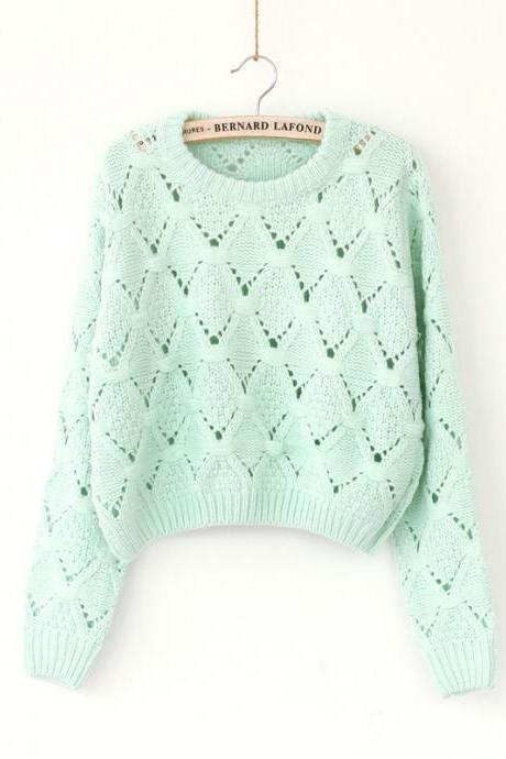 Hollow Round Neck Pullover Sweater CA922DF