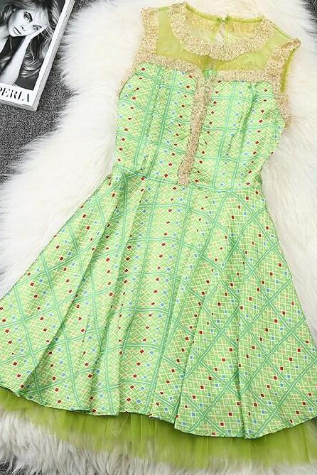 Stitching Lace Vest Dress