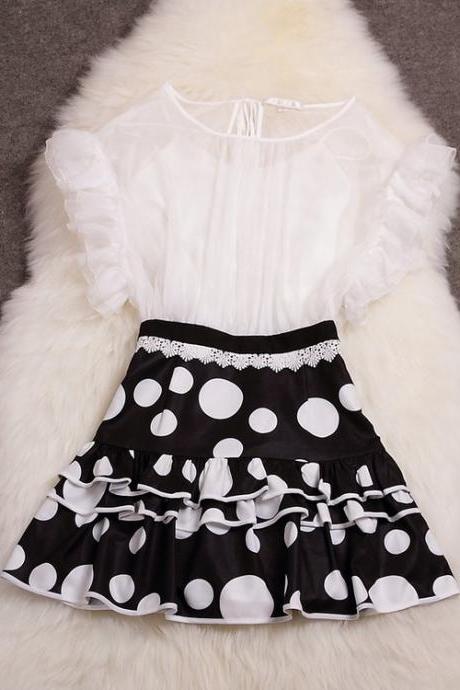Stitching Polka Dot Skirt Short-sleeved Dress Mz2