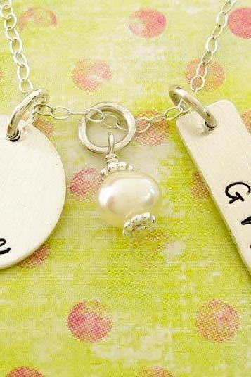 Engraved Jewelry Personalized Hand Stamped Necklace - sterling silver custom personalized jewelry silver charm necklace children's name
