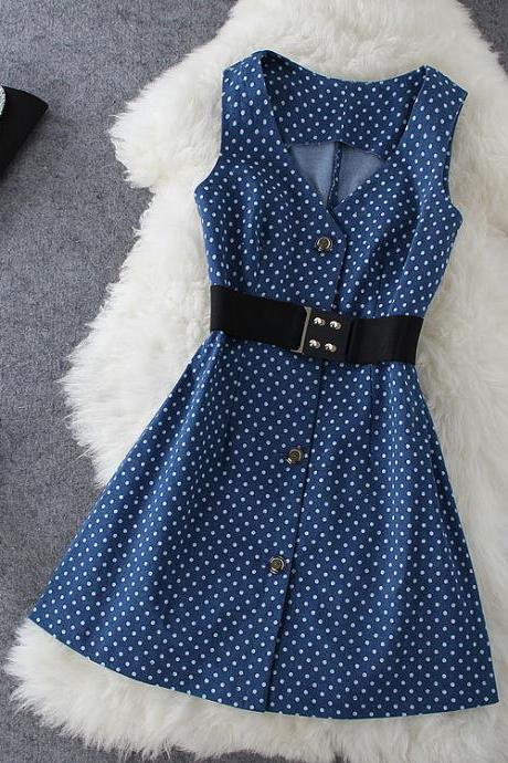 polka dot denim dress