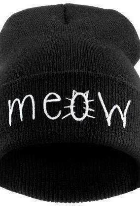 Meow print winter accessories cat girl hat