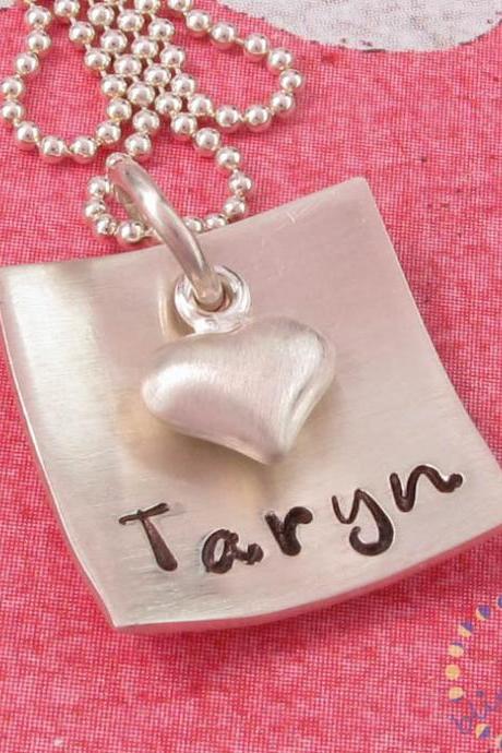 Personalized jewelry: custom engraved necklace in silver with heart charm