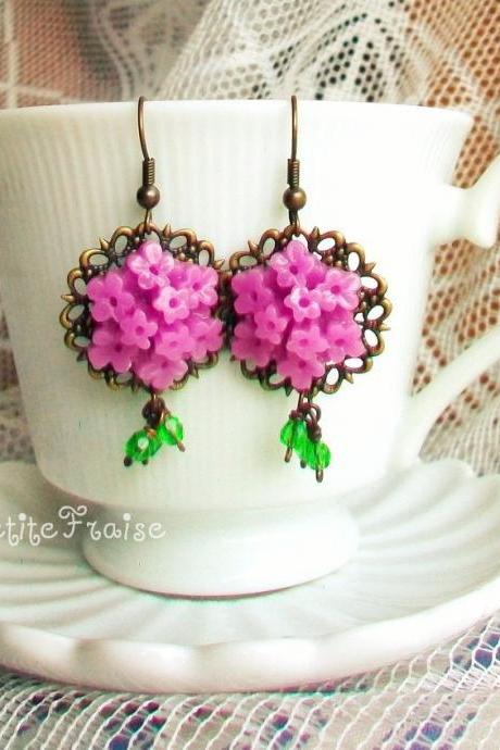 Máire earrings - 'Treasures' collection, vintage style flower earrings in violet and green