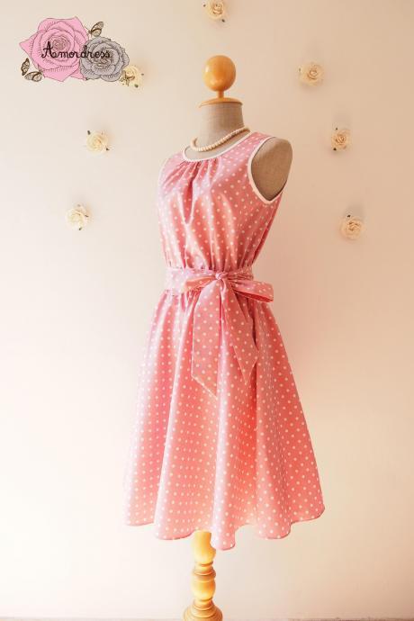 Pink Dress Pink Polka Dot Swing Dress Vintage Retro 50's Inspired Tea Dress Pink Bridesmaid Dress Party Dress Dancing Dress -XS-XL