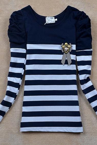 Sweet Striped Long-sleeved T-shirt Ax111802ax