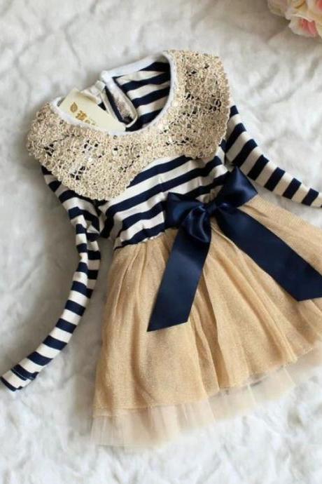 12 Months Infant Dress Stripe Dresses Navy Blue for Girls Sailor Girls Dress