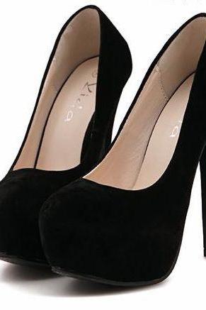 Classy Pure Black Round Toe High heels Fashion Shoes