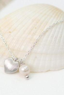 Tiny Heart Necklace, Freshwater Pearl, Apple Heart Necklace, everyday jewelry, delicate minimal jewelry