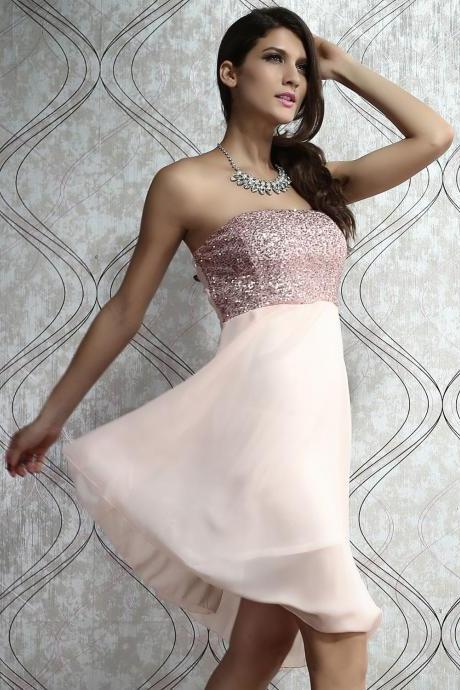 Sexy Pink Strapless Asymmetric Clubwear Party Dress Club Cocktail Prom Dress