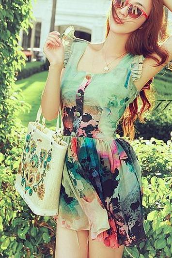 Sleeveless Lace Shoulders Pattern Dress