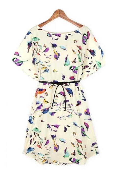 Full Birds Printed With Bowtie Belt 
