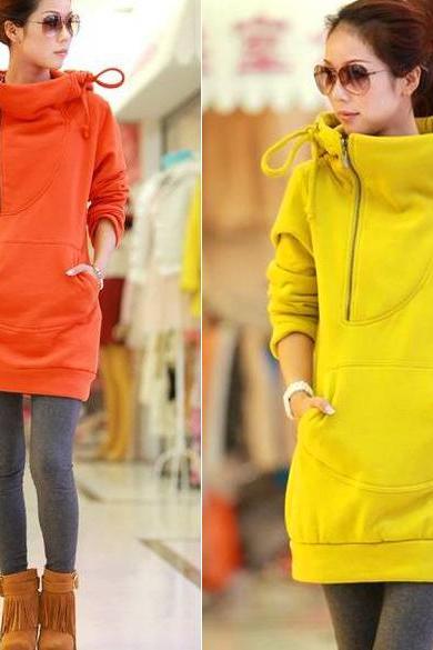 High Neck Warm Long Hoodie（out Of Stock）