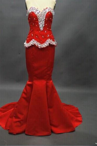 Gorgeous Red Sweetheart Mermaid Sweep Train Party Dresses, Gorgeous Red Party Dresses, Red Prom Dresses