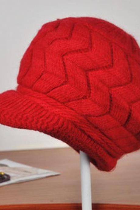 Sweet Red Newsboys Hats Snug Pretty Red Cabled Red Warm Wool Hats for Teens and Women
