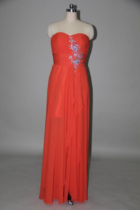 Handmade Floor Length Slipt Red Beadings Prom Dresses, Made to Order Red Prom Dresses, Red Prom Dresses