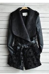 Fur Coat Slim PU Leather Jacket