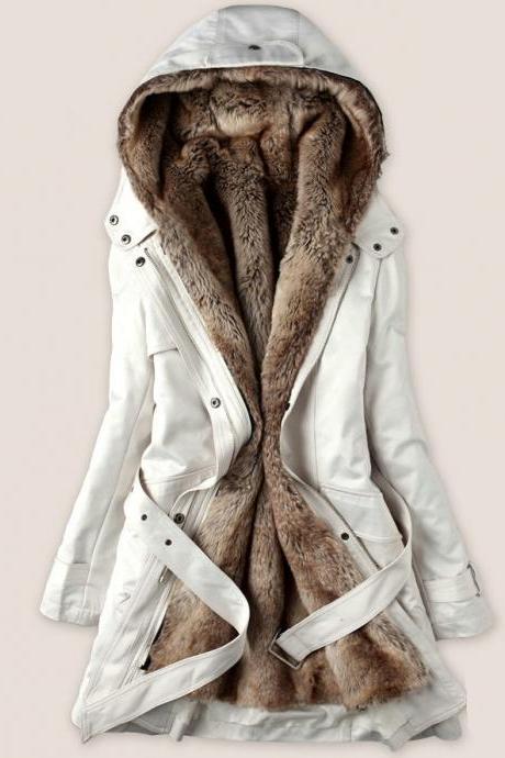 White Parka With Faux Fur Inner