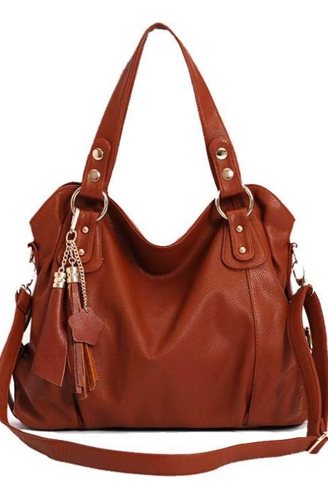Unique Tassel Handbag & Shoulder Bag-Brown