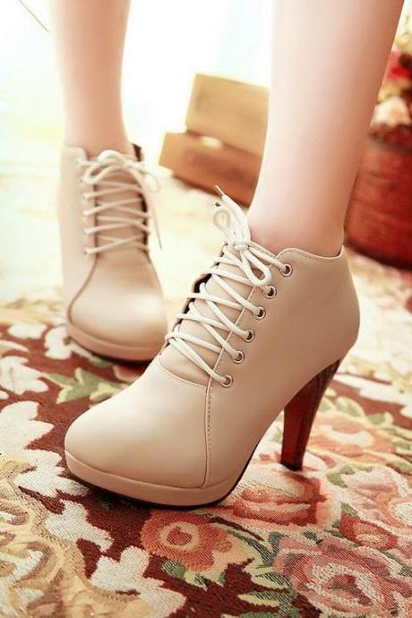 Lace up Beige Ankle Boots