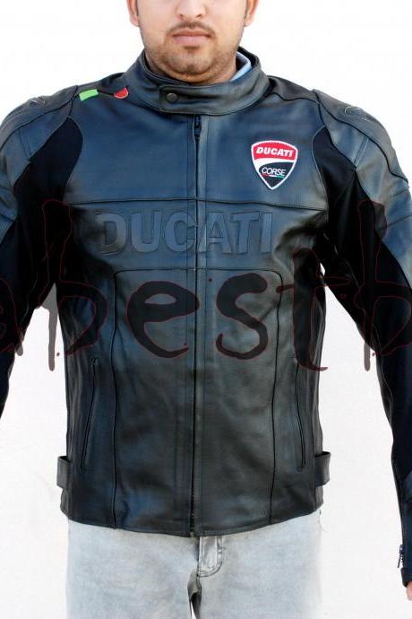 Handmade Custom Men Stylish Biker Motorcycle Leather Jacket For Ducati, Men Leather Jacket, Leather Jacket For Men, Biker Leather Jacket,