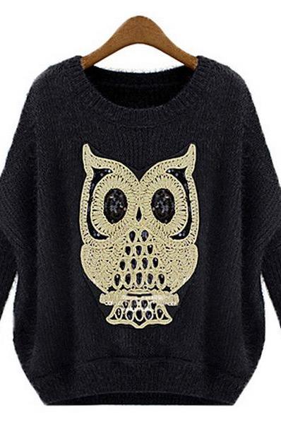 Loose Owl Pattern Sweater