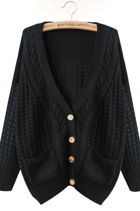 Women&amp;amp;#039;s V-neck Hollow Out Loose Batwing Sleeve Knitwear Cardigan