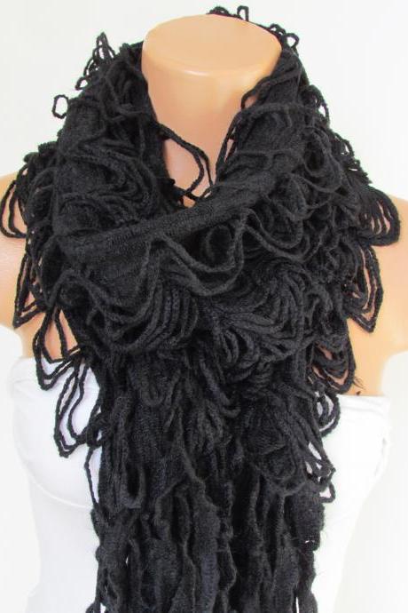 Knitted Long Scarf , Black Scarf, Neck Warmer, Winter Accessories, Fall Fashion, Holiday Accossories,gift For Valentines
