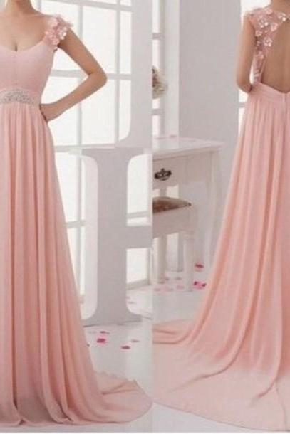 Charming Pink Sweep Train Lace Backless Prom Dresses 2015, Pink Prom Dresses, Bridesmaid Dresses, Evening Dresses, Lovely Party Dresses