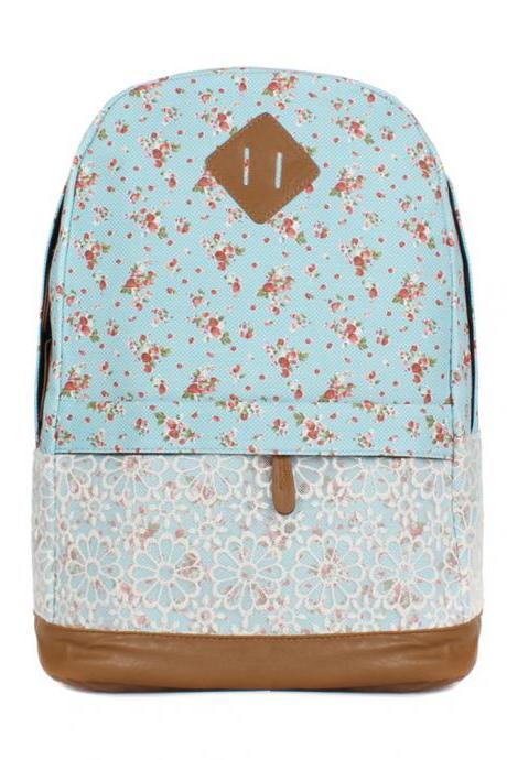 Sweet Lace Little Flowers Cotton Cloth & PU Backpack