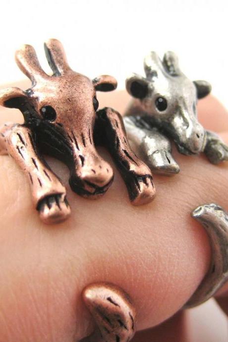 Large Giraffe Animal Wrap Ring In Copper Sizes 4 To 9 US Realistic And Cute!
