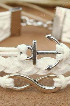 Infinity & Anchor Bracelet-Personalized White Bracelet, Friendship Gift, Chiristmas Gift