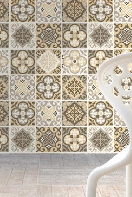 Wall Tile Decals Terra Pedra Patterns for Kitchen Remodel Decor (Pack with 48) - 4 x 4 inches