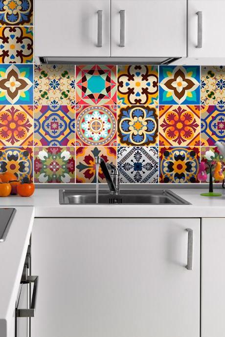 Traditional Talavera Stickers Decor For Kitchen Remodelation (pack With 48) 4 X 4 Inches