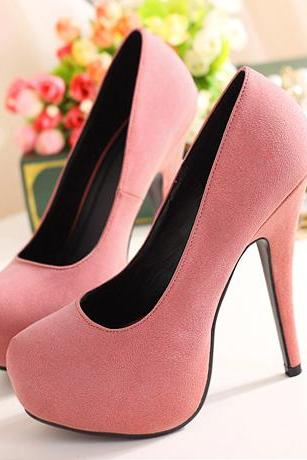 Alluring Suede Pink High Heels Shoes