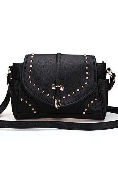 Leather Crossbody Handbag with Studded Details