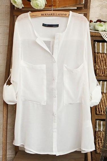 White Loose Shirt With Twins Pocket