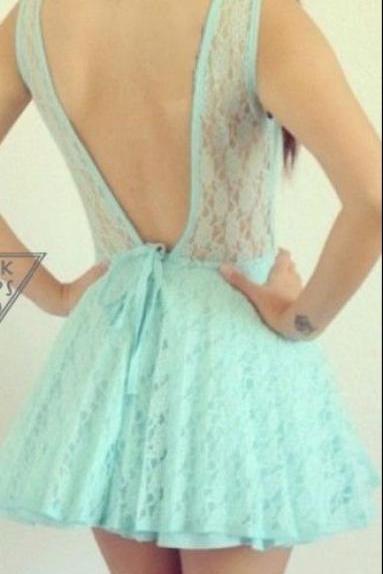 Mint Lace Backless Dress